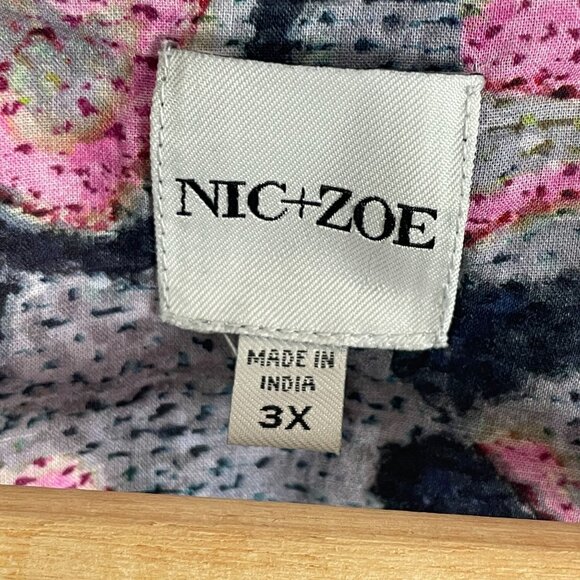 Nic+Zoe Womens Plus 3X Button Up Shirt Pink Gray Long Sleeve Blouse Top - Picture 3 of 10